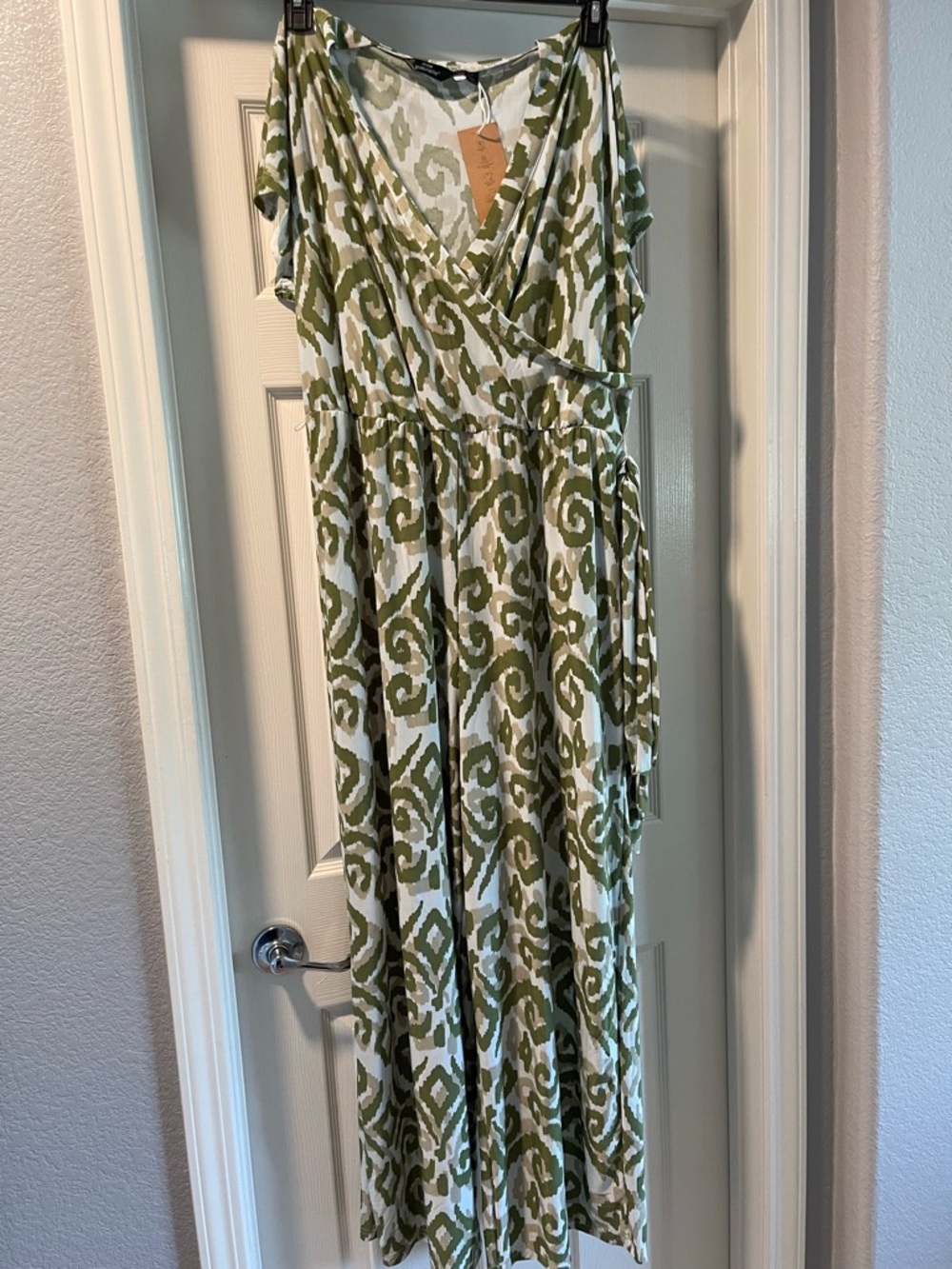mille gabrielle Green & Cream Printed Wide Leg One Piece Jumpsuit 2x NWT